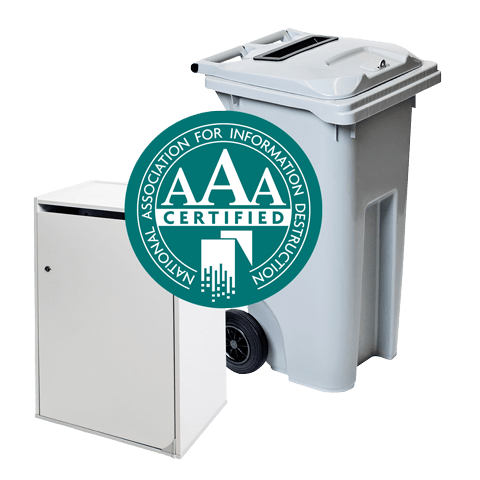 Image of NAID certified shredding receptacles: 1 portable and 1 stationary